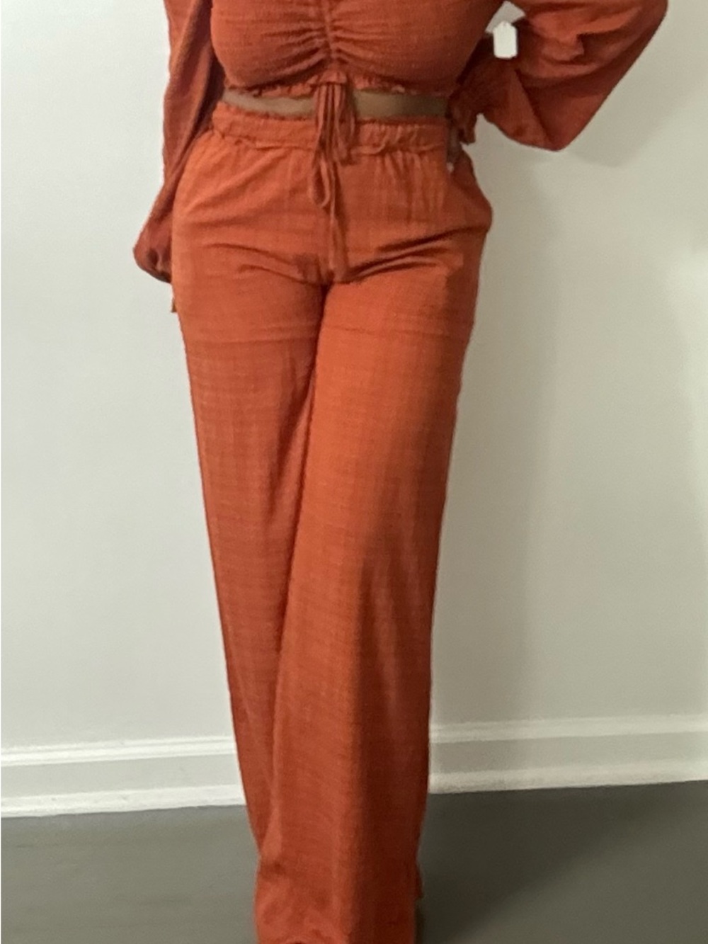 High-Waist Wide Leg Pants - Rust